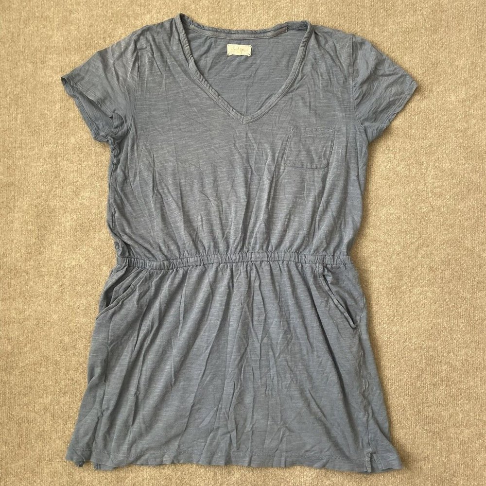 Lou & Grey Dress Womens Medium Light Blue Casual V-Neck Cinch Waist Pockets